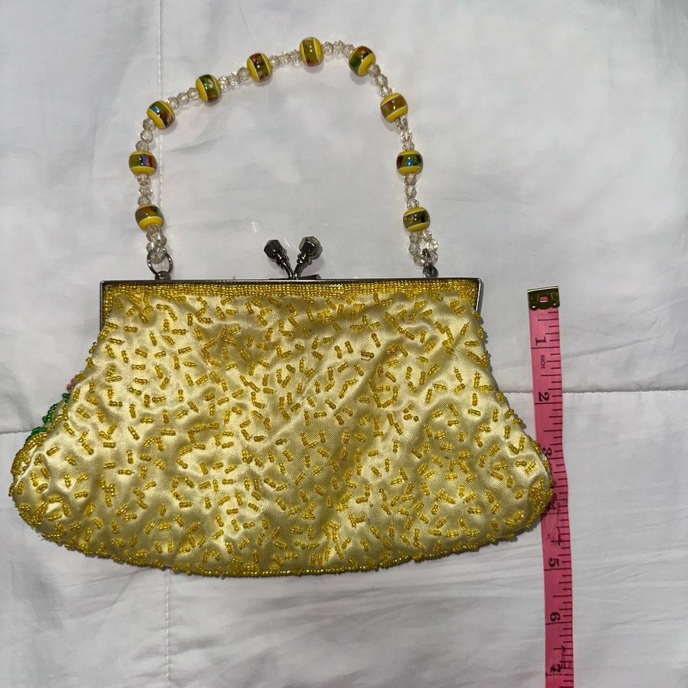 Mini yellow handbag with rhinestones - Picture 2 of 4